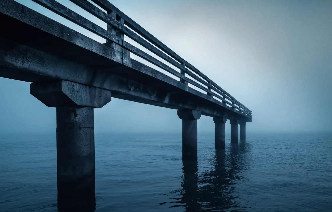 Photo wallpaper sea, bridge, fog