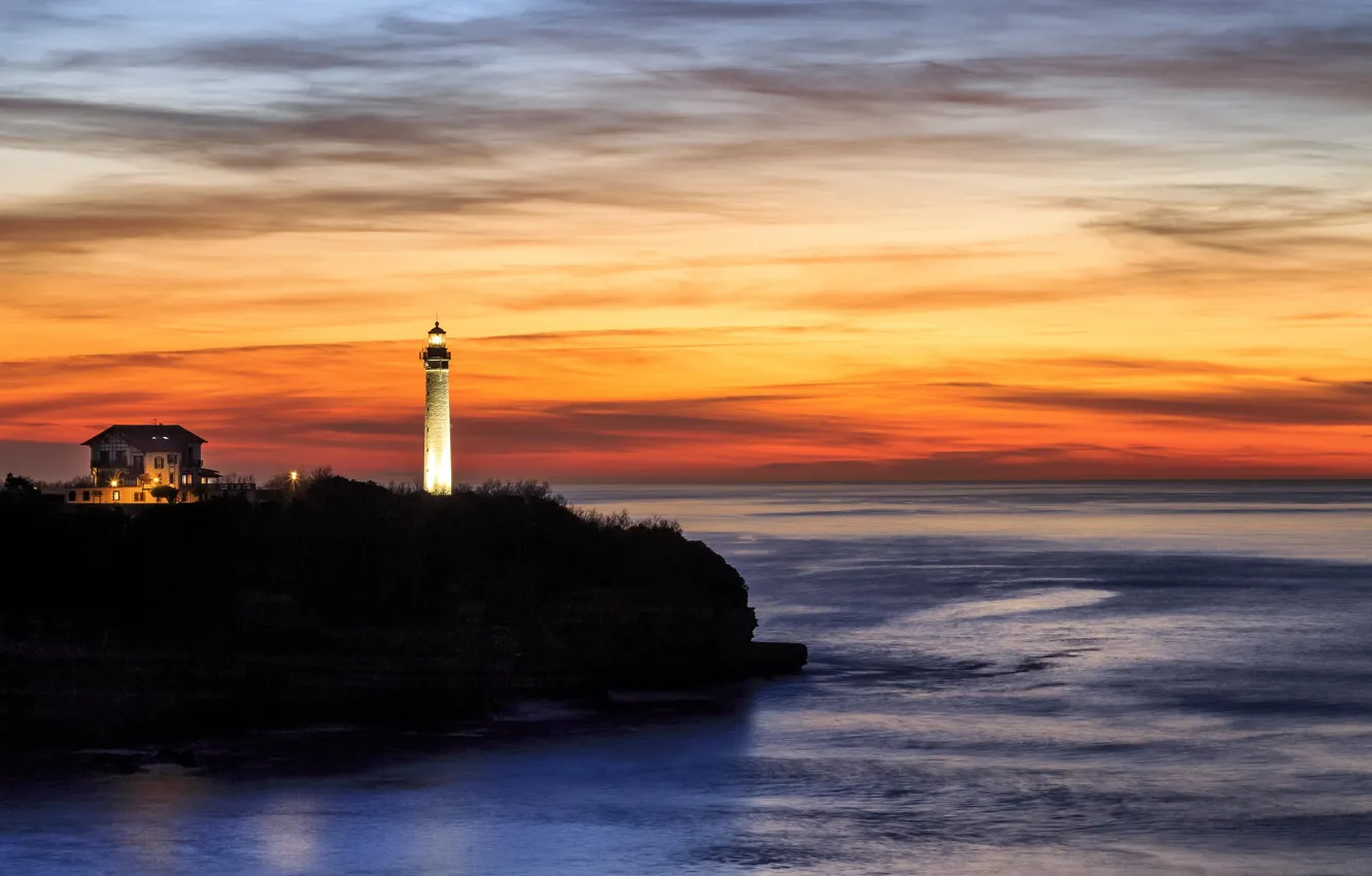 Photo wallpaper sea, night, lighthouse