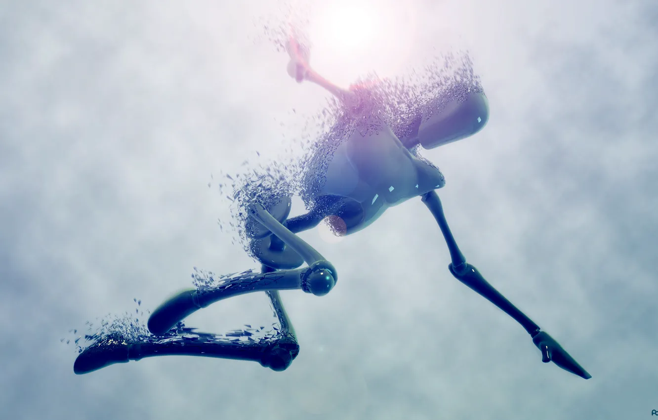 Photo wallpaper light, particles, robot, dissolution