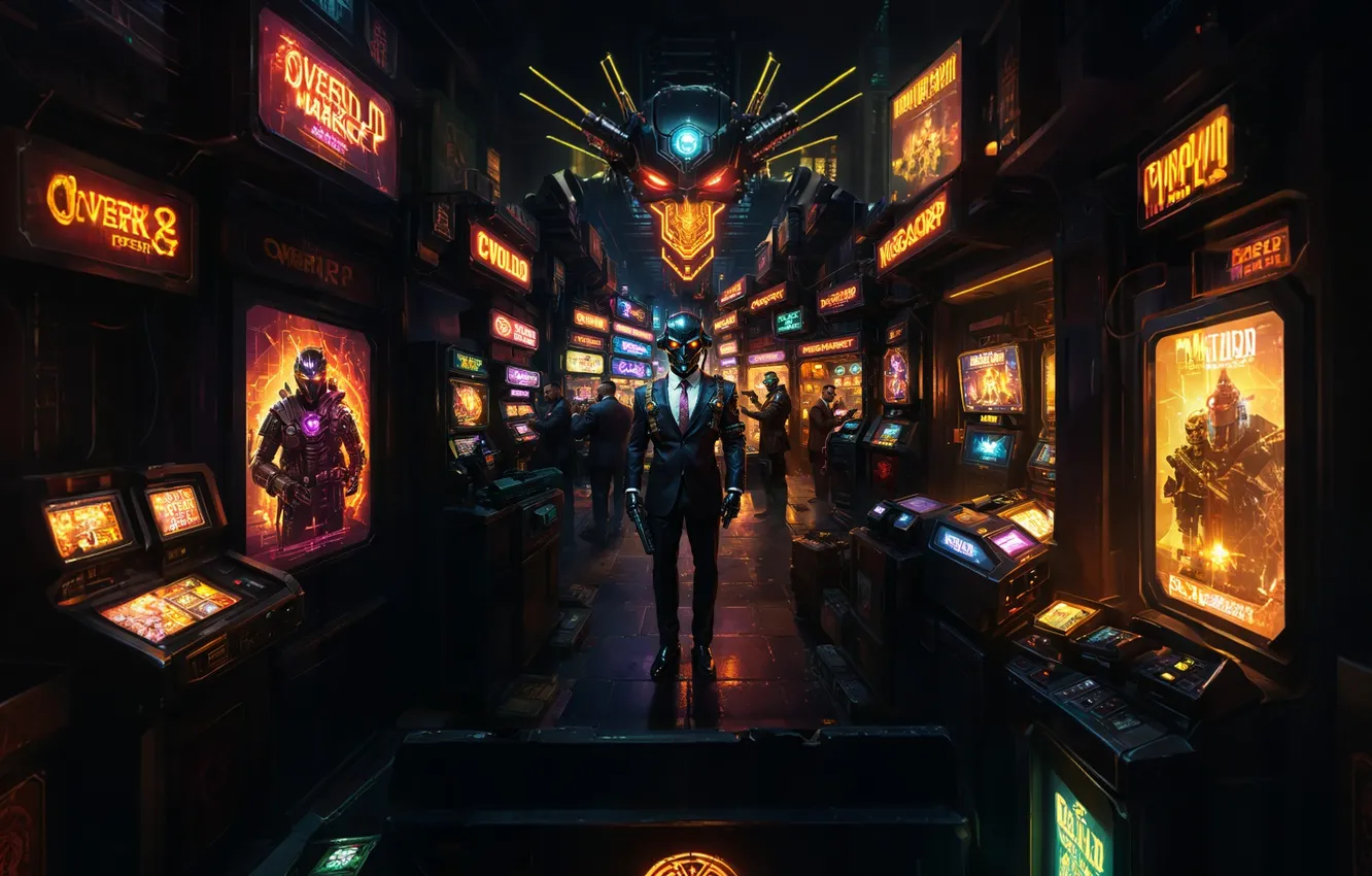 Photo wallpaper night, the city, robot