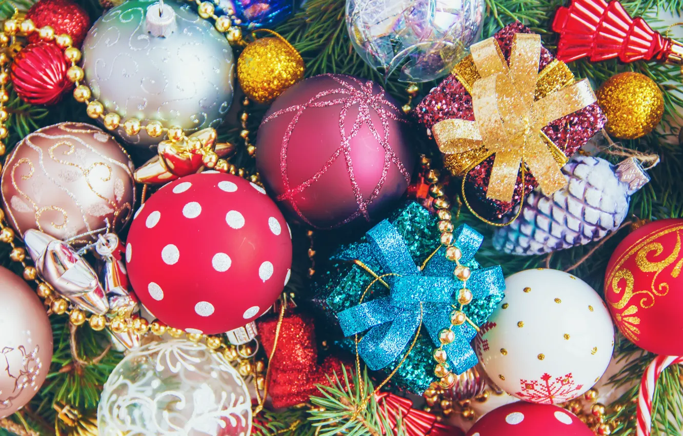 Photo wallpaper decoration, balls, toys, New Year, Christmas, happy, Christmas, vintage