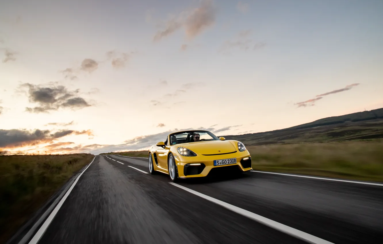 Photo wallpaper Sunset, Road, Porsche, Speed, Spyder, Porsche 718, 2019, Porsche 718 ( 982 ) Spyder