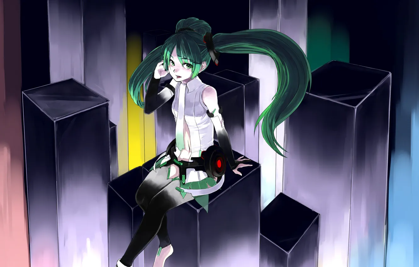Photo wallpaper girl, art, columns, vocaloid, hatsune miku, Vocaloid, miku append