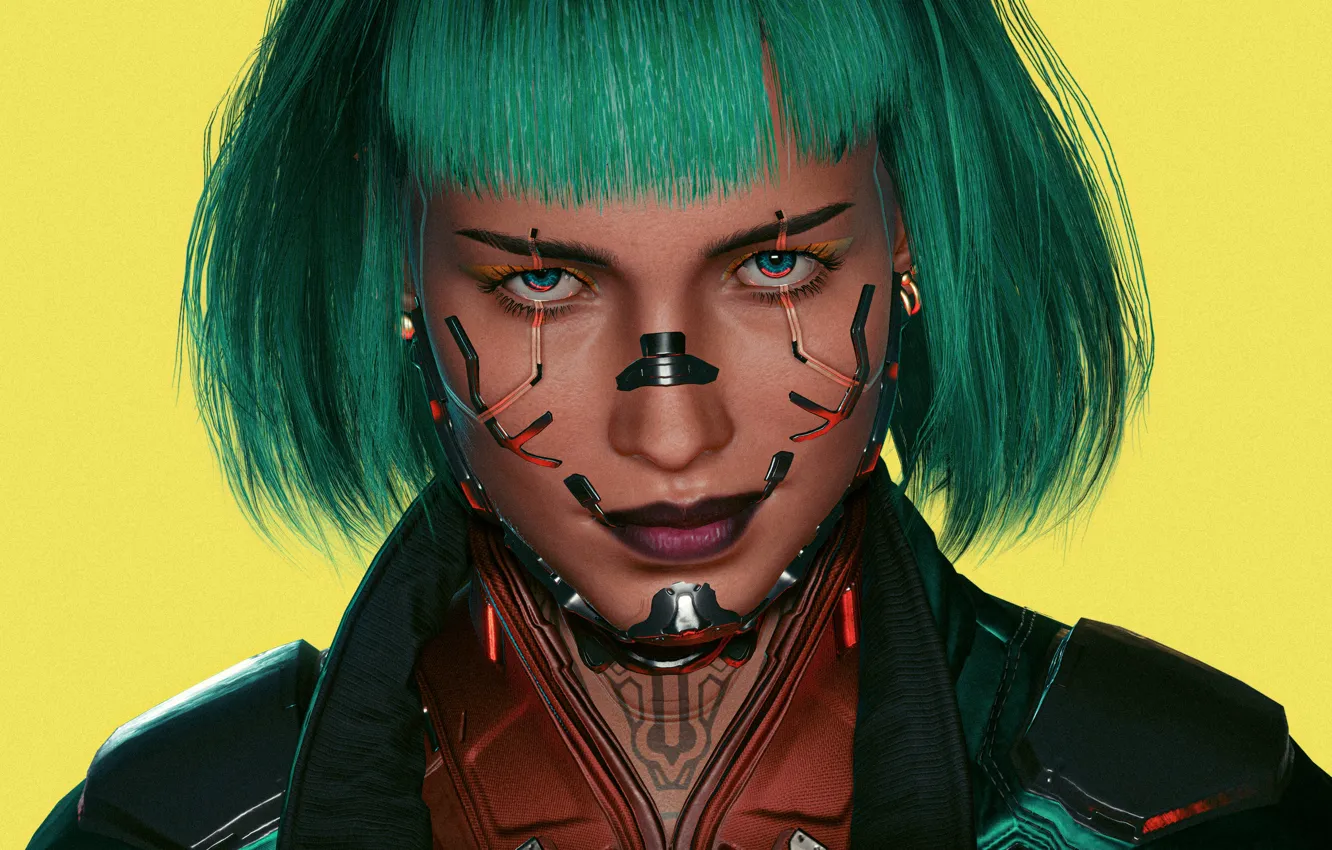Photo wallpaper look, girl, face, background, the game, cyberpunk, Cyberpunk 2077