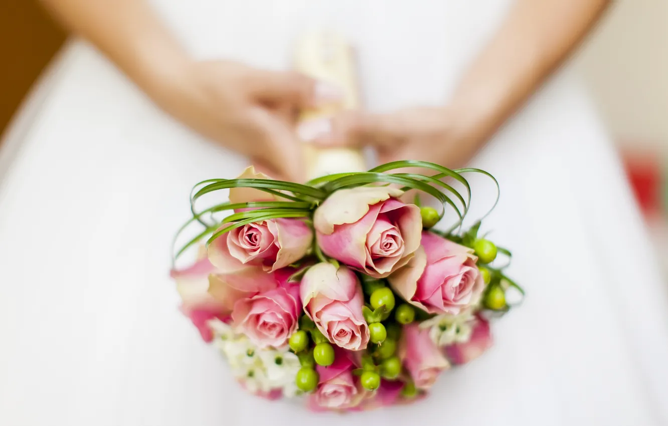 Photo wallpaper flowers, bouquet, wedding, flowers, bouquet, roses, wedding, bride
