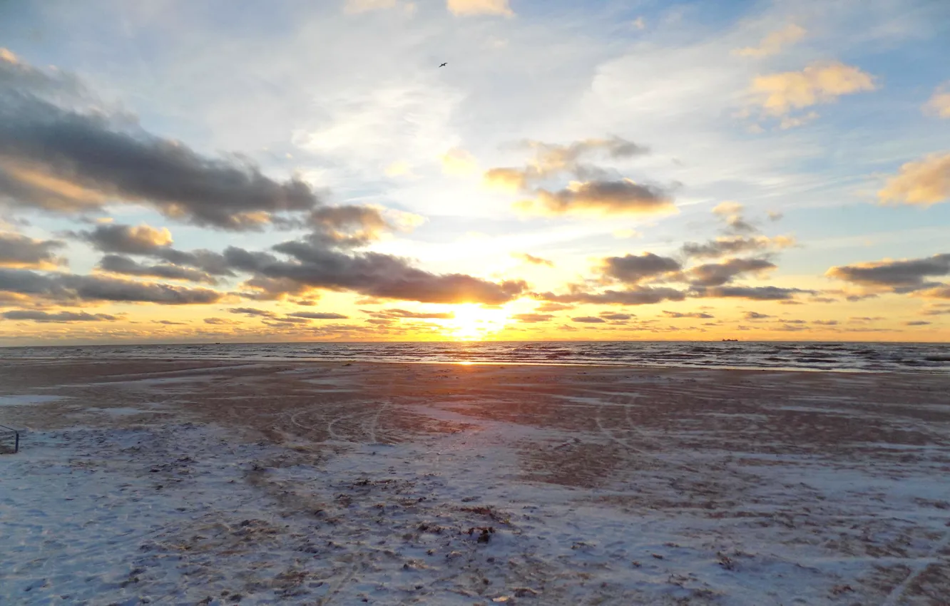 Photo wallpaper winter, sea, beach, sunset, The Baltic sea