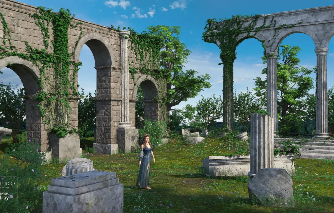 Photo wallpaper woman, arch, columns, architecture, Ancient Ruins