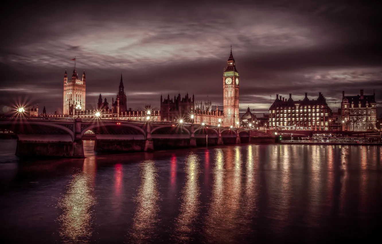 Photo wallpaper night, lights, England, London