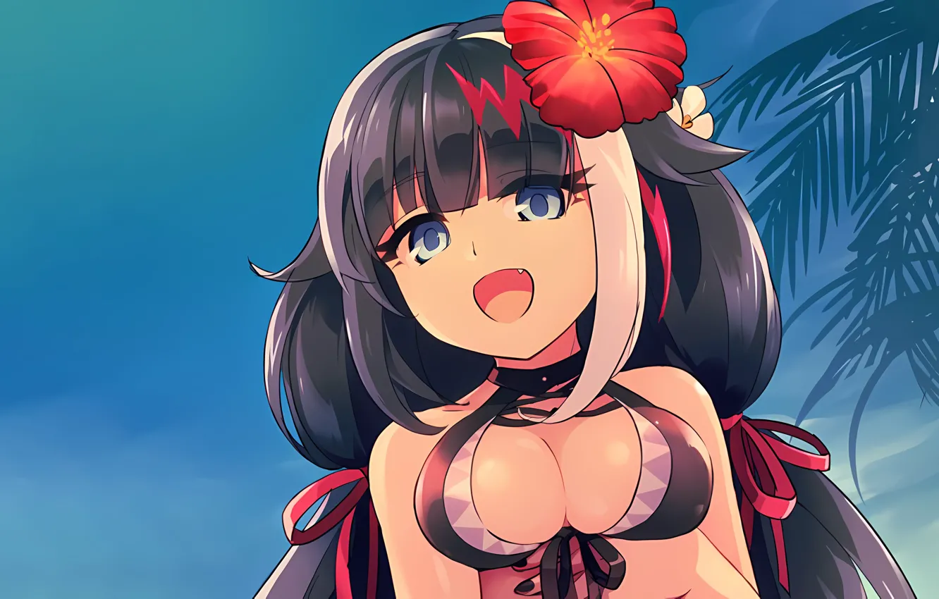 Photo wallpaper girl, sexy, cleavage, blouse, long hair, boobs, anime, blue eyes