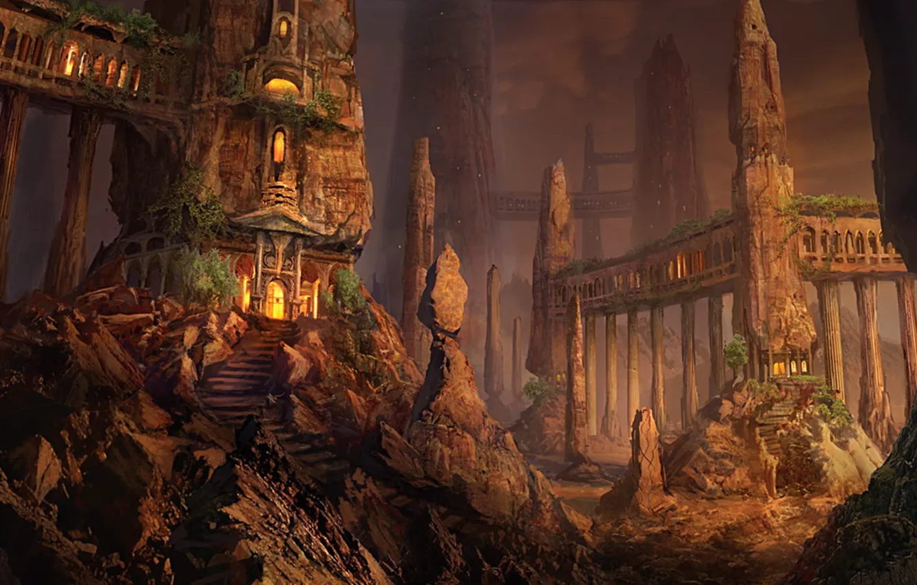 Photo wallpaper the city, tower, art, the transition, buildings