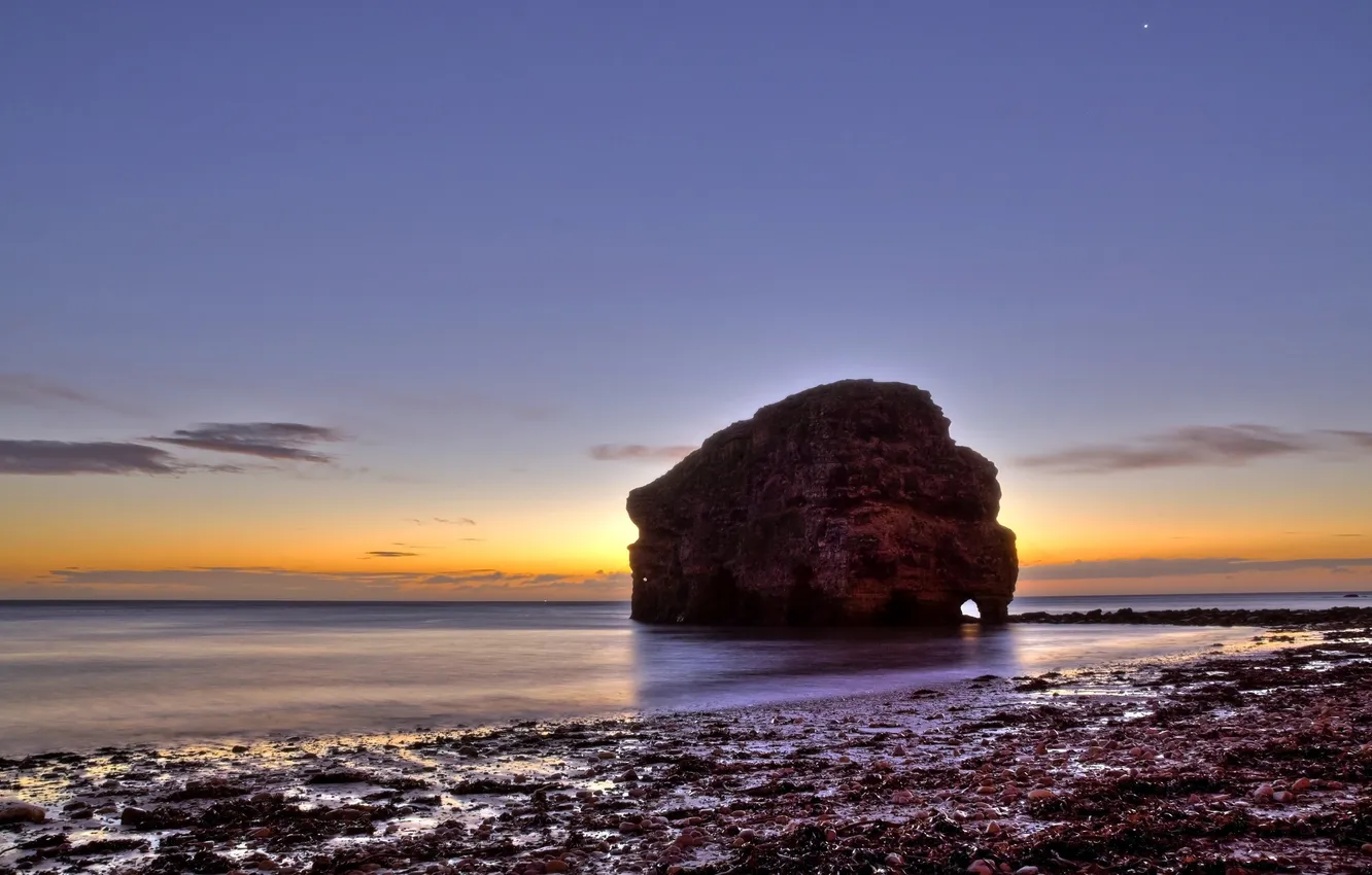 Photo wallpaper sea, landscape, sunset, rocks