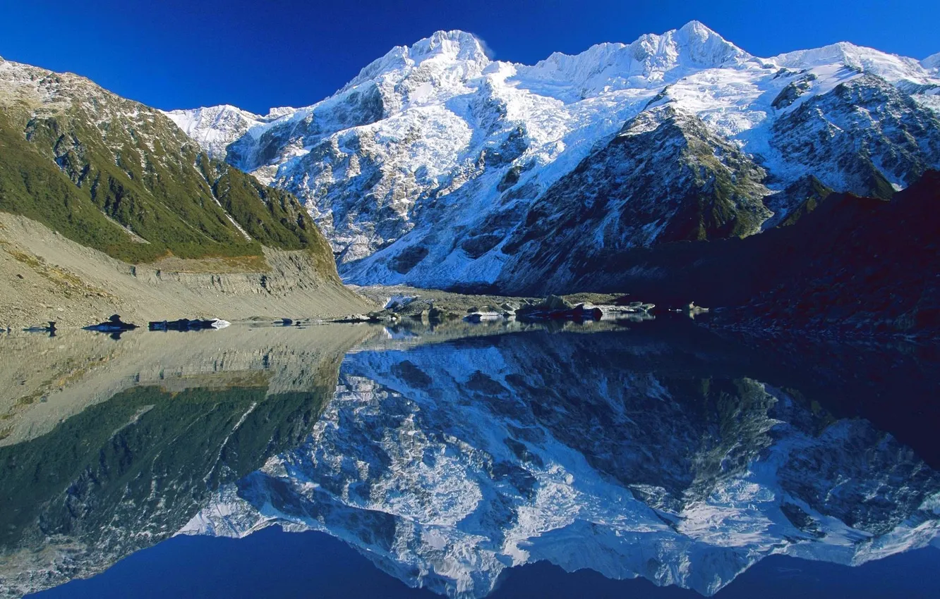 Photo wallpaper mountains, nature, lake, reflection, New Zealand