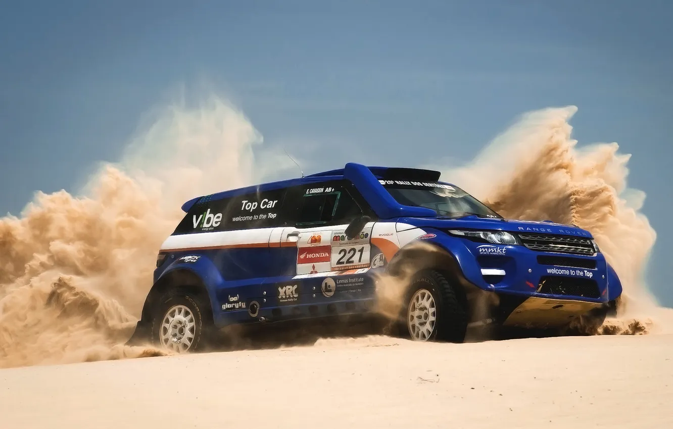 Photo wallpaper Sand, Auto, Blue, Sport, Desert, Race, Day, Range Rover