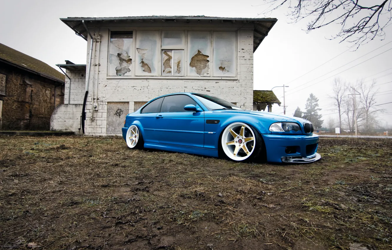Photo wallpaper BMW, wheels, blue, tuning, E46