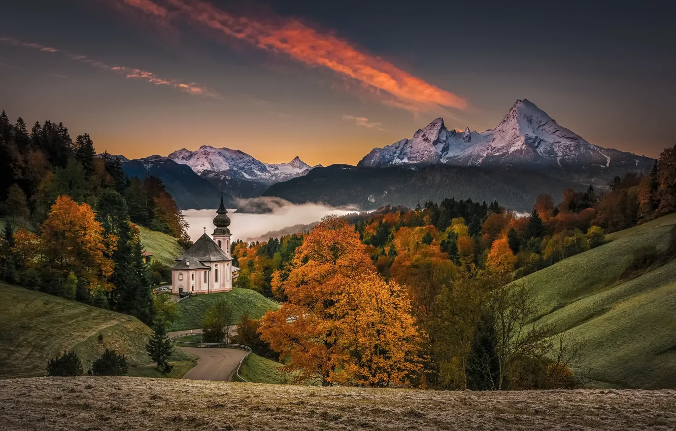 Photo wallpaper Germany, mountains, Alps, Fall sunrise