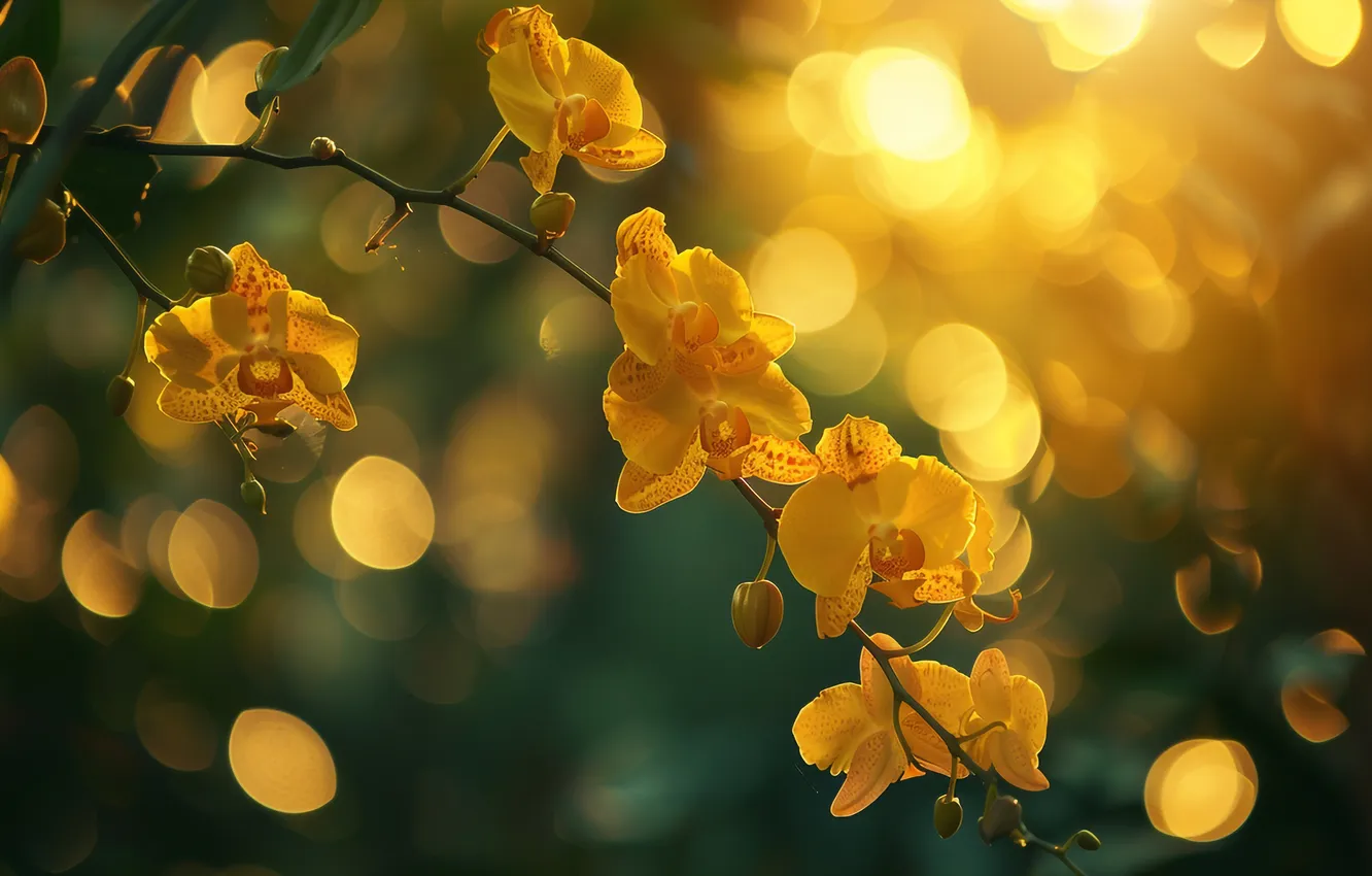 Photo wallpaper the sun, light, flowers, nature, glare, lights, branch, yellow