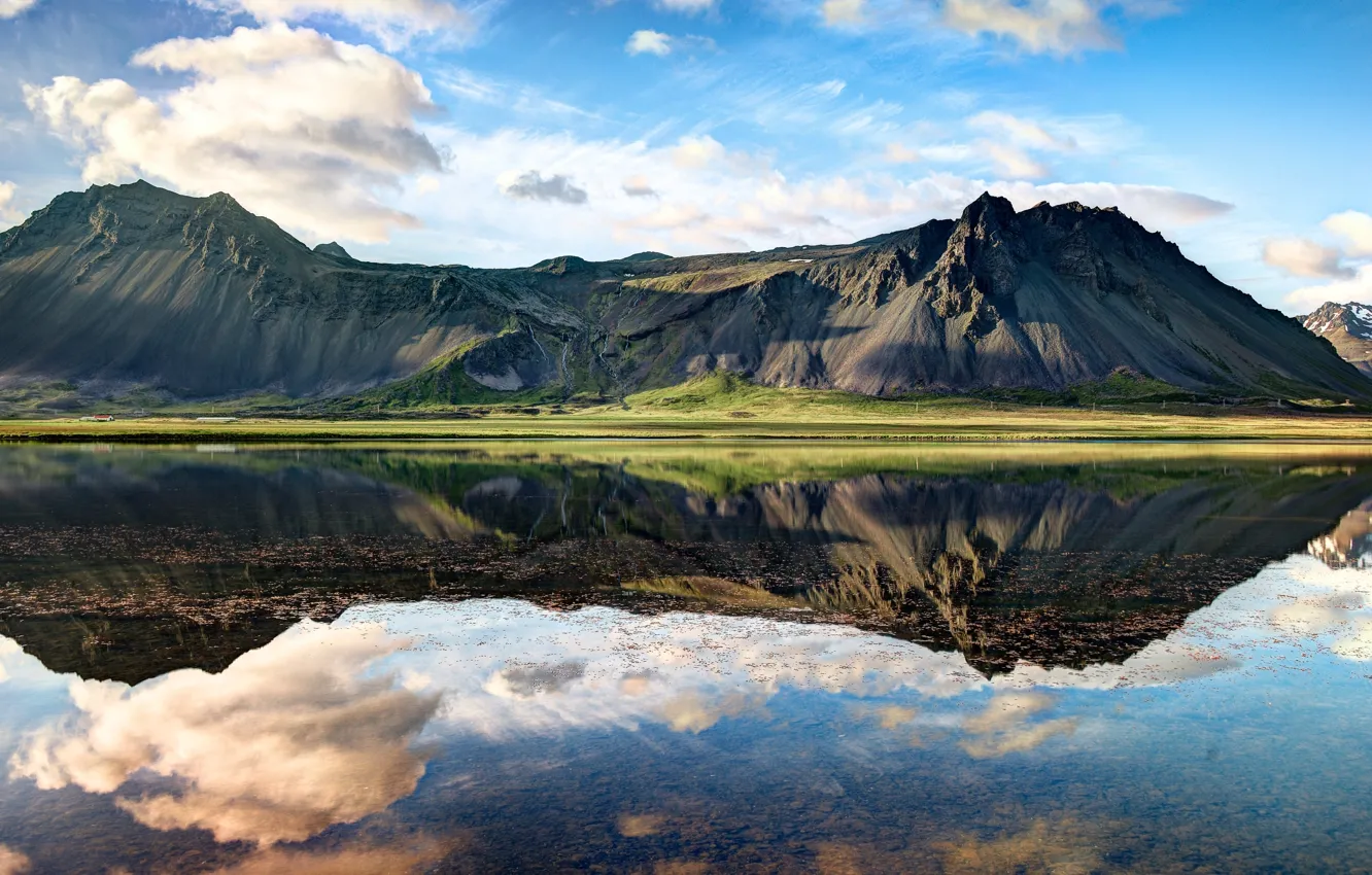 Photo wallpaper grass, clouds, background, widescreen, Wallpaper, wallpaper, grass, Iceland