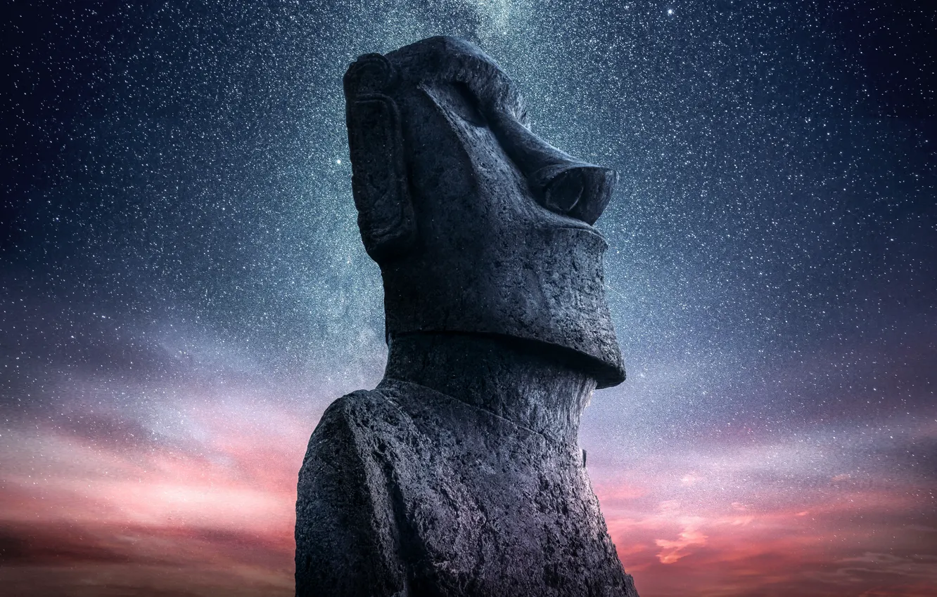 Photo wallpaper STONE, STATUE, The SKY, HEAD, SPACE, SCULPTURE, The WAY, MILKY