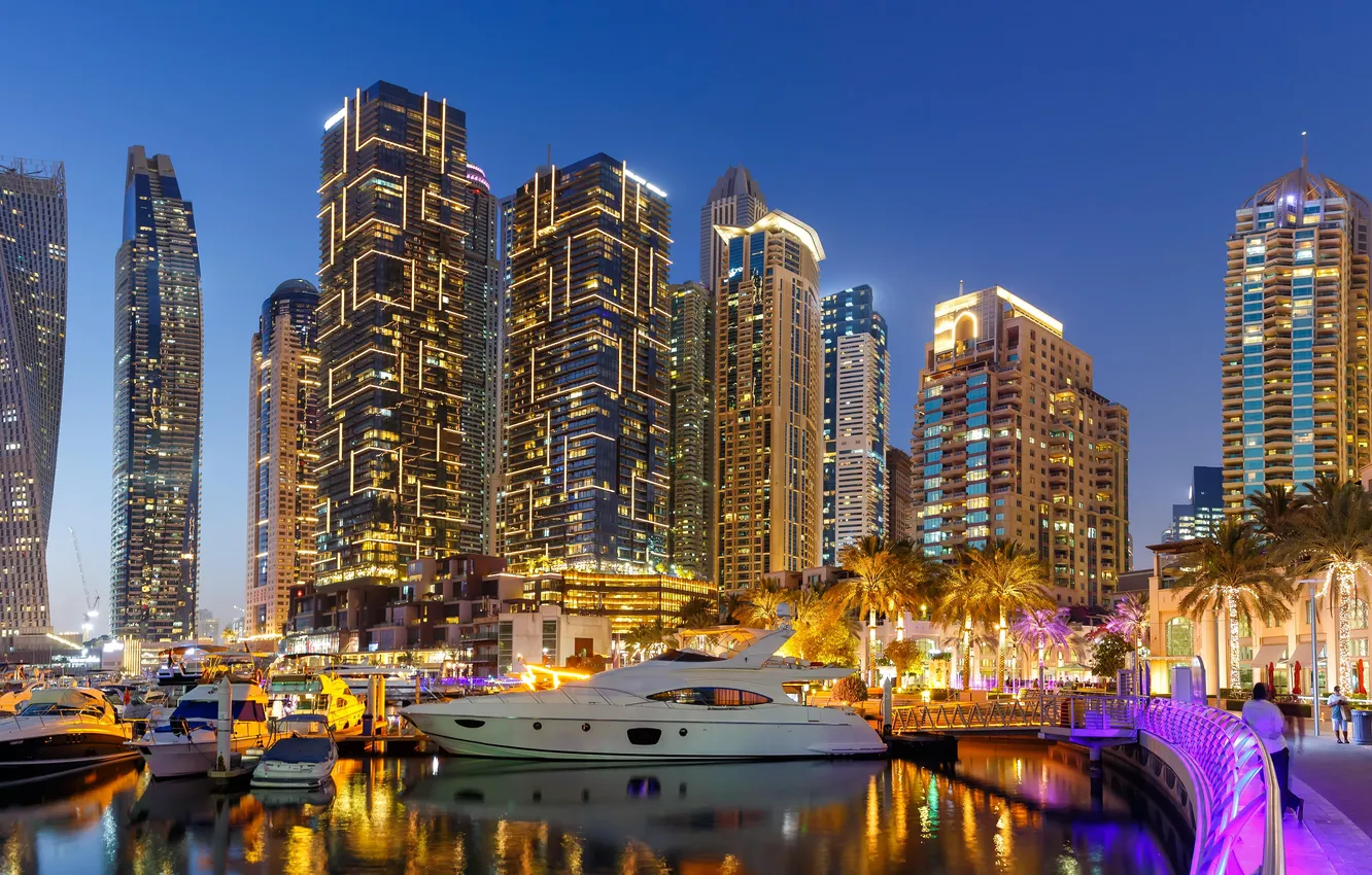 Photo wallpaper United Arab Emirates, panoramic photo, Dubai Marina, dubai harbour, marina dubai