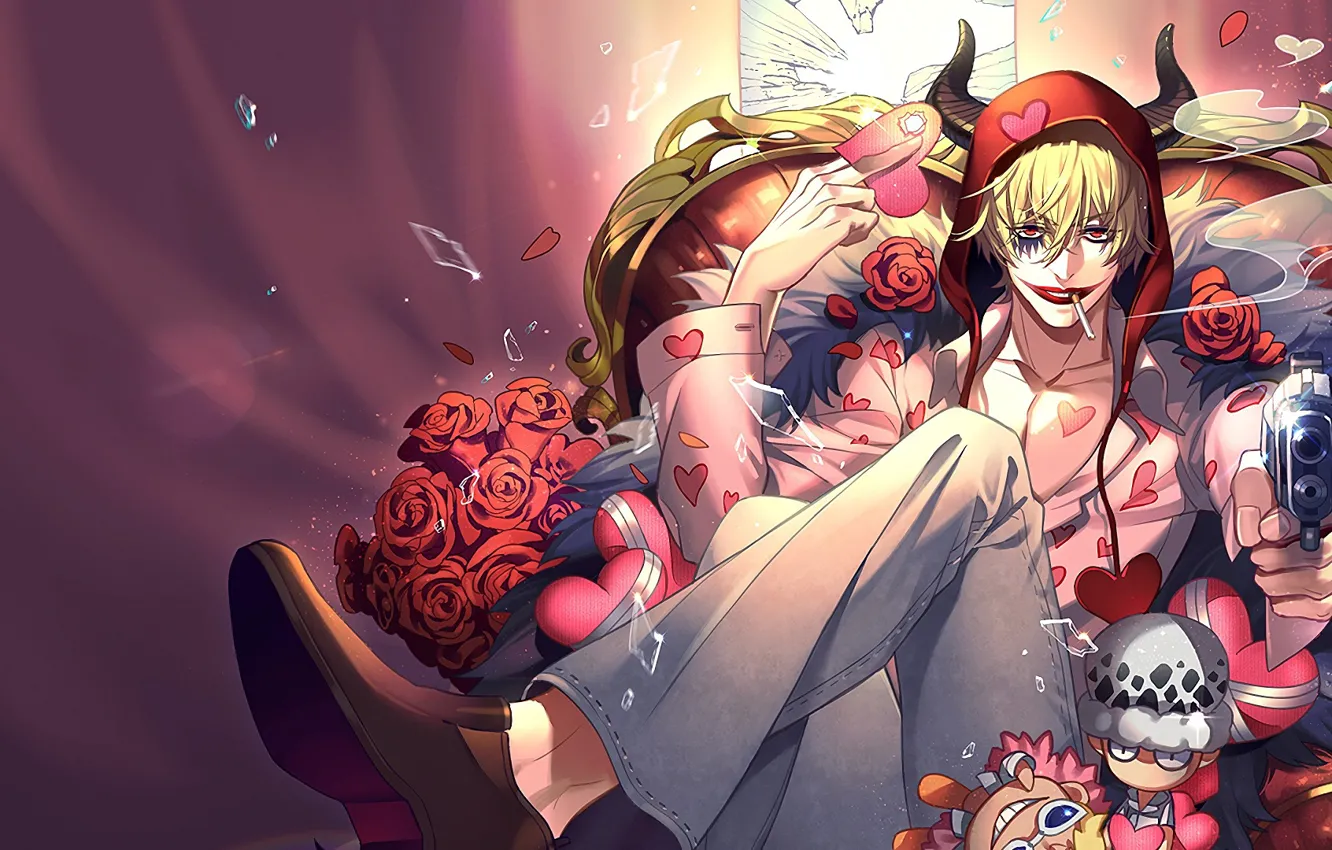 Photo wallpaper gun, Joker, bouquet, guy, One Piece, hrushi
