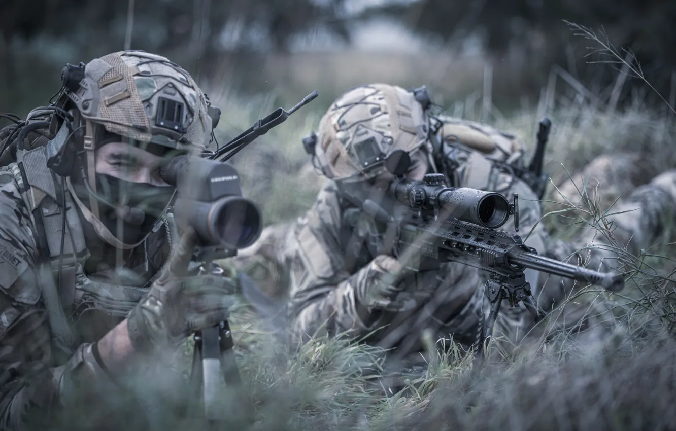 Photo wallpaper soldiers, camouflage, two, equipment, helmet, sniper rifle, sniper rifle, The Network that secures the future …