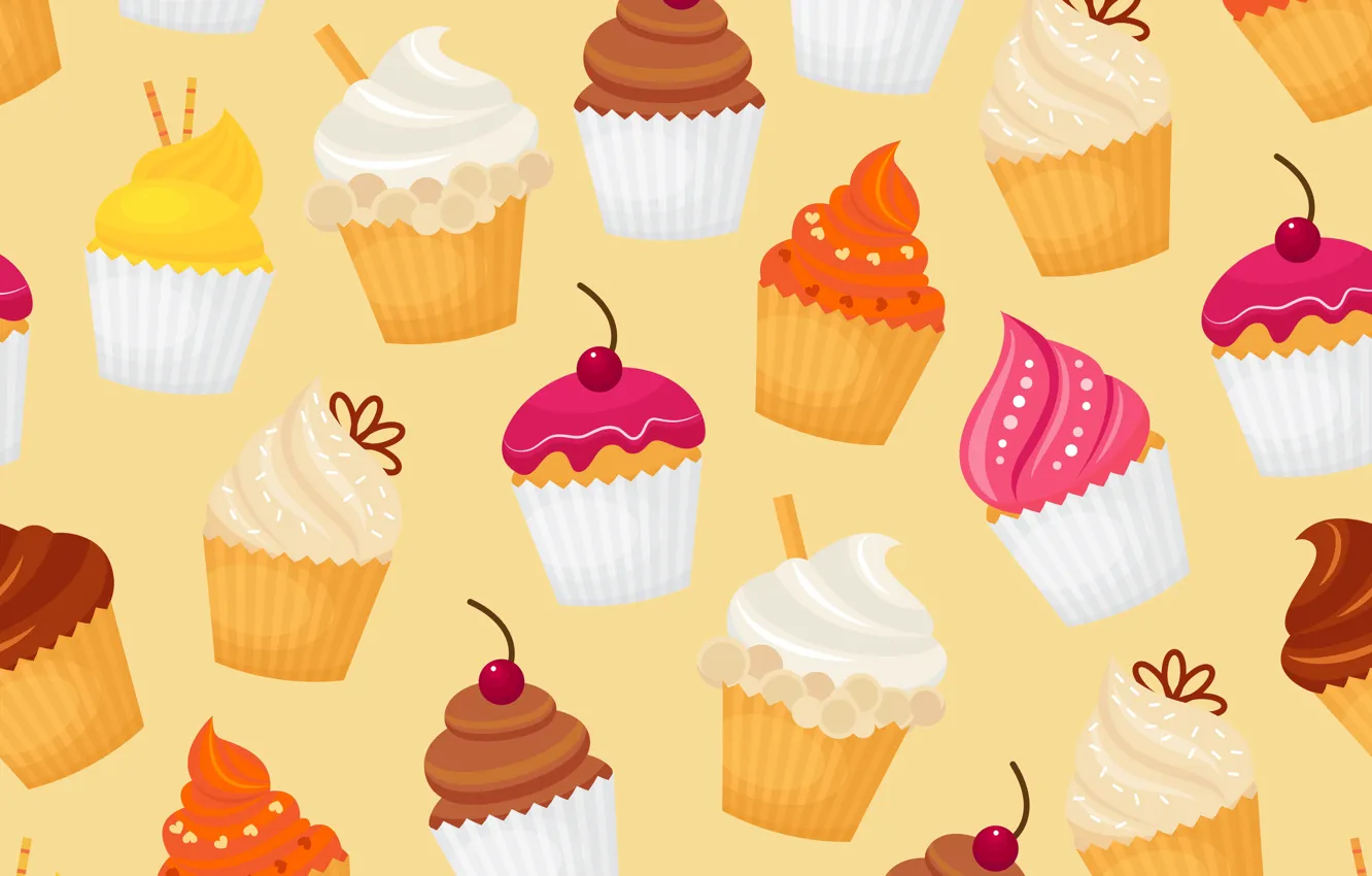 Photo wallpaper vector, food, texture, food, pattern, sweet, cupcake, cupcakes
