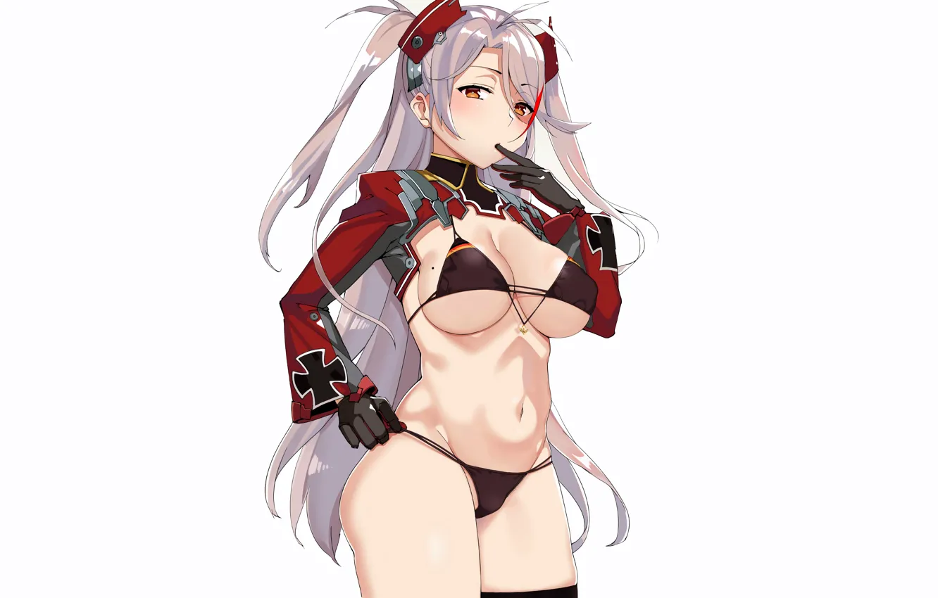 Photo wallpaper girl, sexy, cleavage, thighhighs, long hair, brown eyes, boobs, anime