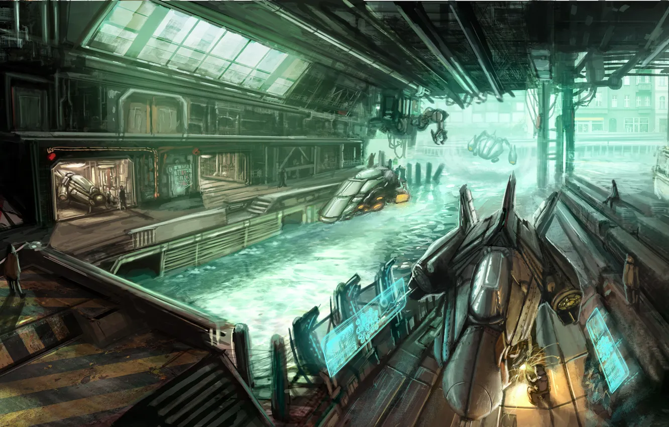 Photo wallpaper water, future, people, ship, Doc, repair, the ark, Noah