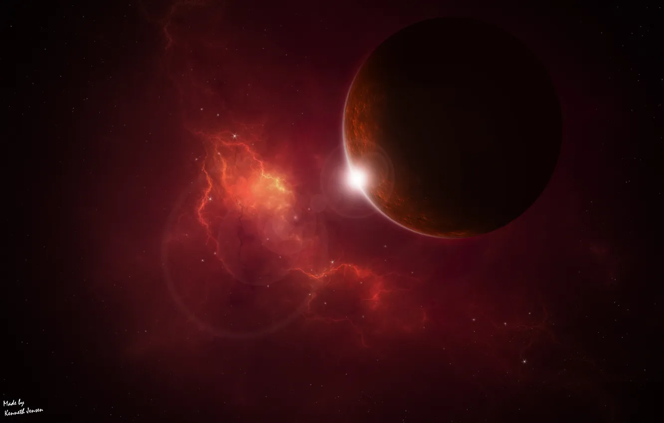 Photo wallpaper nebula, red, sunrise, planet