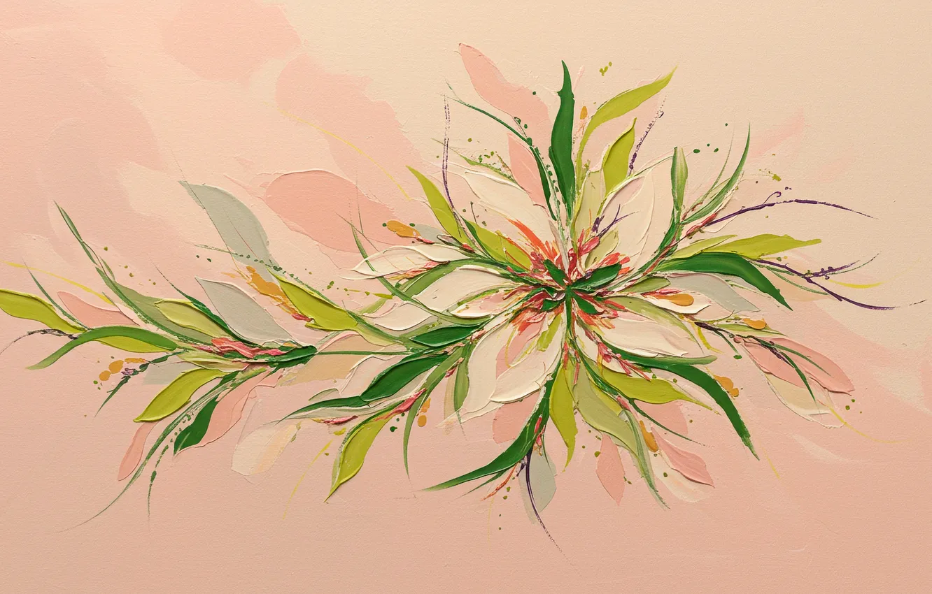Photo wallpaper leaves, flowers, abstraction, paint, colors, spring, abstract, art