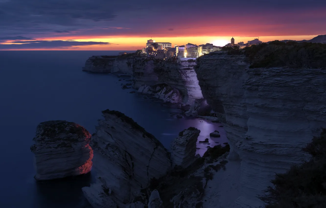 Photo wallpaper sea, night, Corsica, Boniface