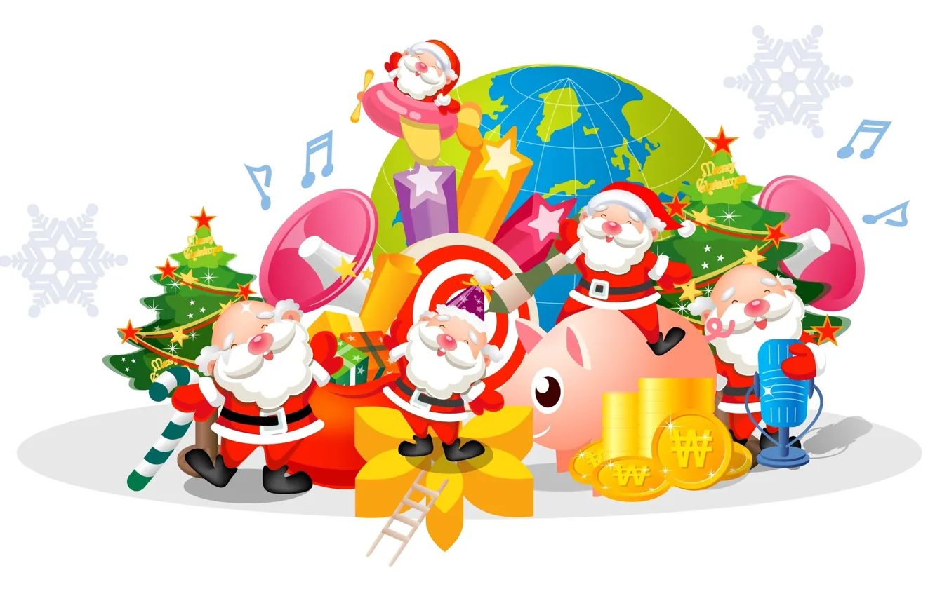 Photo wallpaper new year, dwarf, Santas