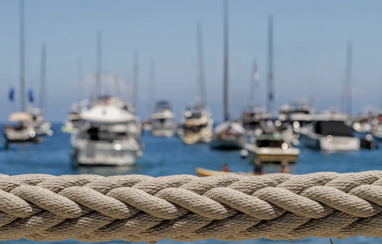 Photo wallpaper macro, yachts, boats, rope, harbour
