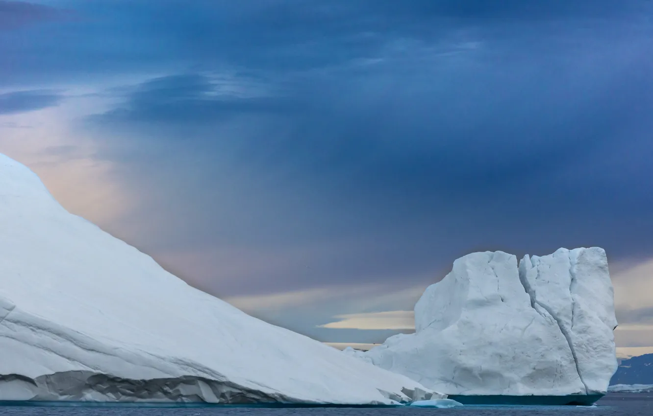 Photo wallpaper cold, ice, winter, sea, the sky, clouds, snow, blue