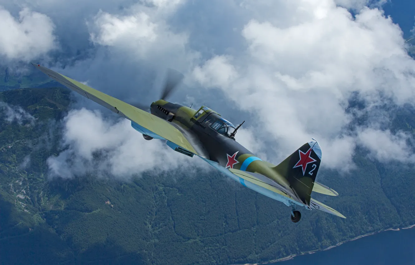 Photo wallpaper The plane, The Second World War, Il-2, Attack, Il-2M3, THE RED ARMY AIR FORCE