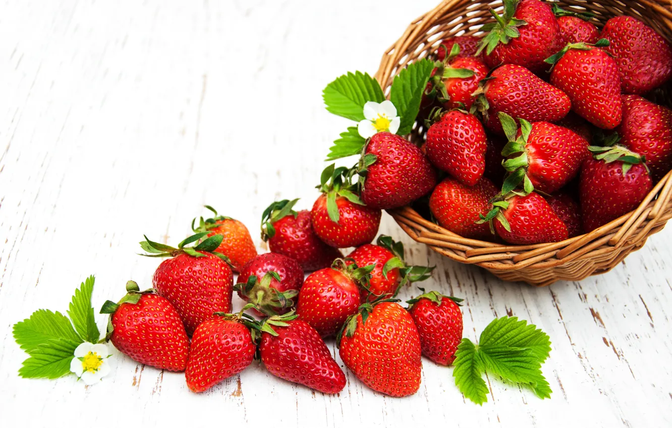 Photo wallpaper berries, strawberry, red, basket, fresh, strawberry, berries, basket