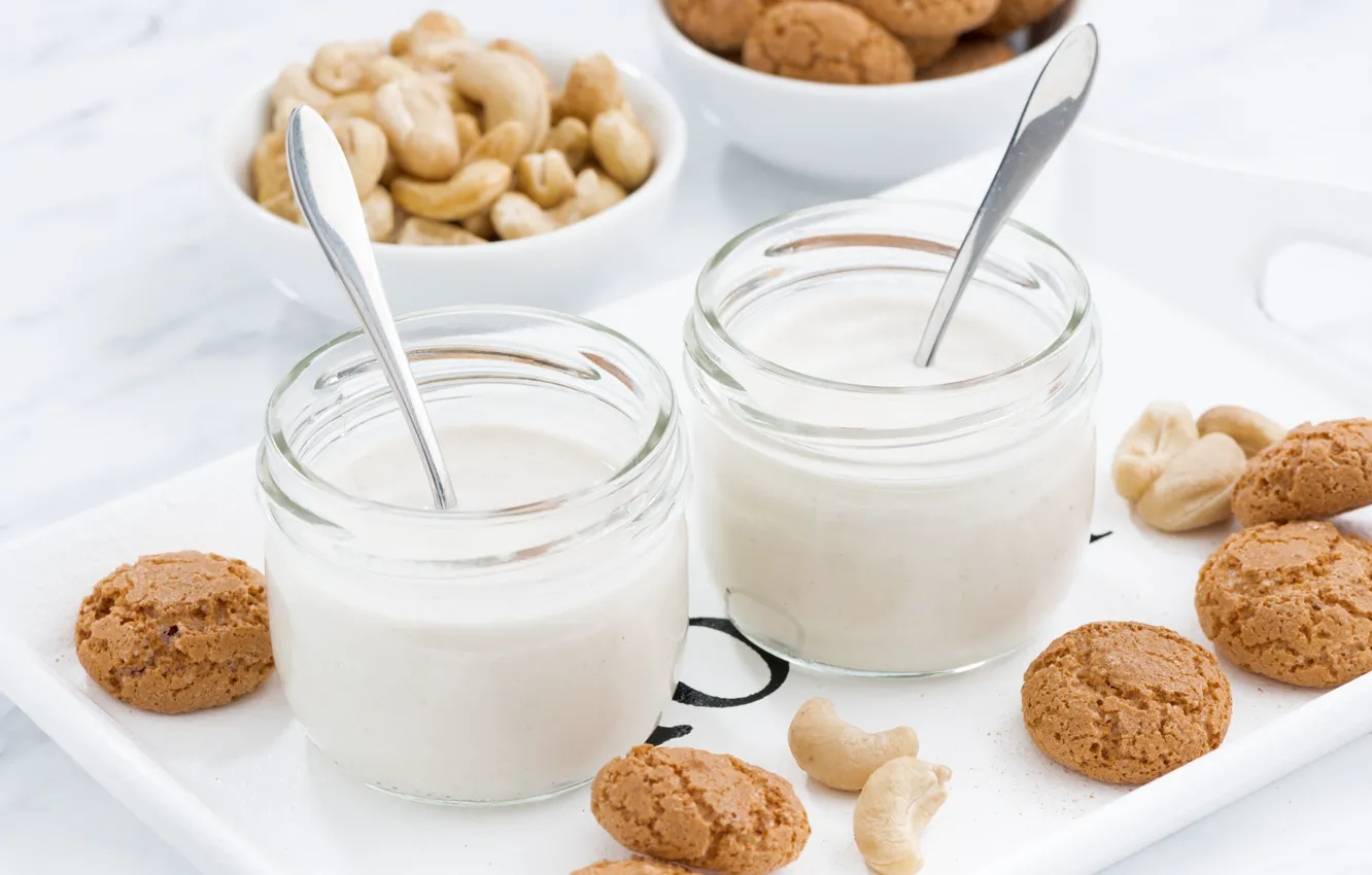 Photo wallpaper cookies, nuts, yogurt, cashews