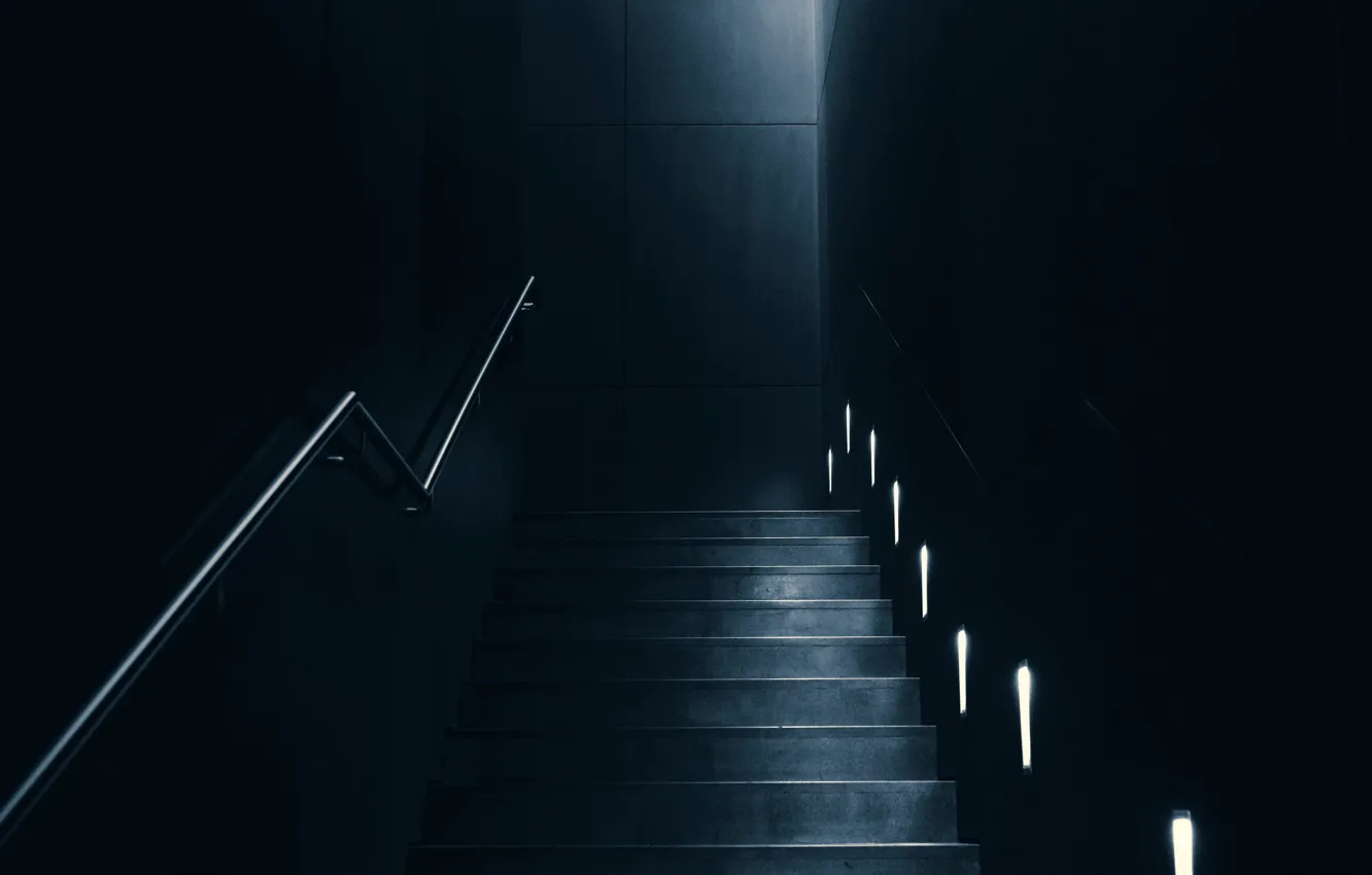 Photo wallpaper dark, room, interior, staircase, lighting, backlight, 4k ultra hd background