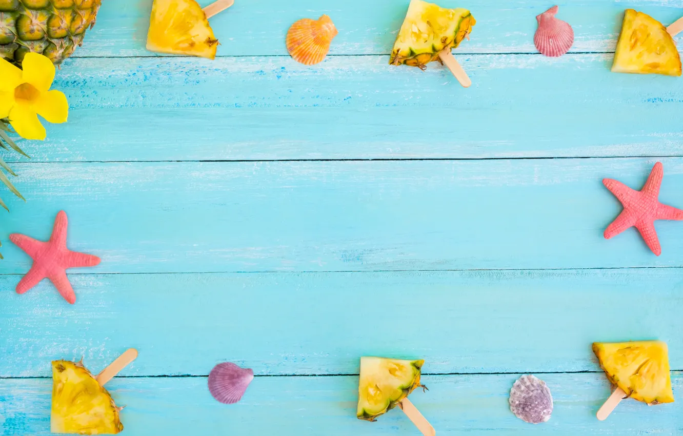 Photo wallpaper background, starfish, pineapple, slices