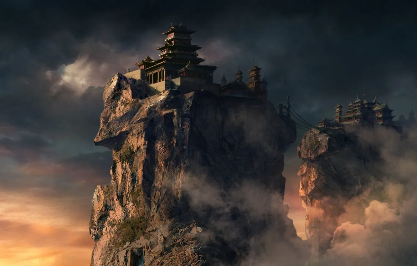 Photo wallpaper mountains, castle, rocks, Asia