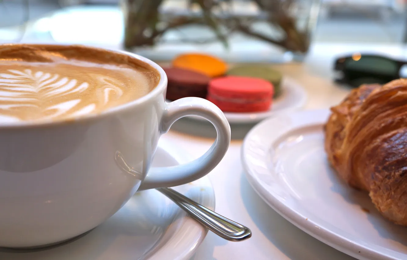 Photo wallpaper coffee, Breakfast, croissant