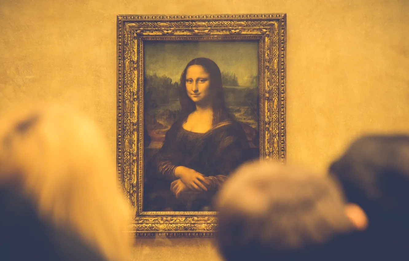 Photo wallpaper look, smile, wall, woman, frame, people, oil, picture