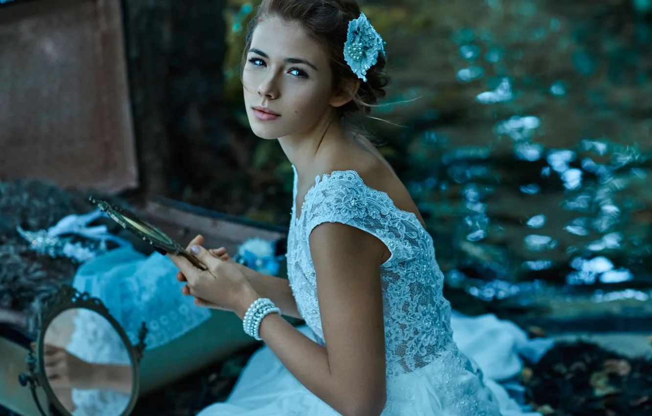 Photo wallpaper girl, long hair, dress, style, photo, photographer, model, lips