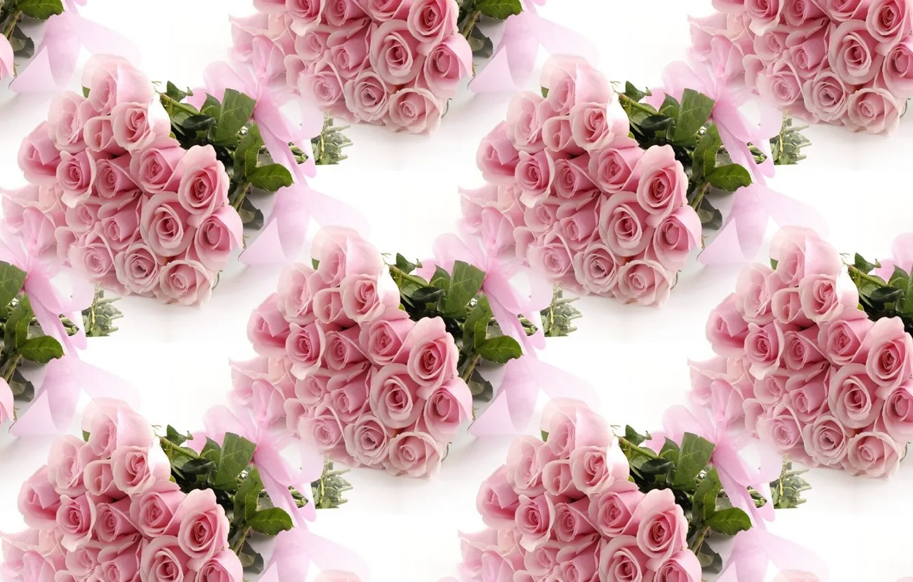 Photo wallpaper flowers, pink, holiday, gift, roses, bouquet, texture, tape