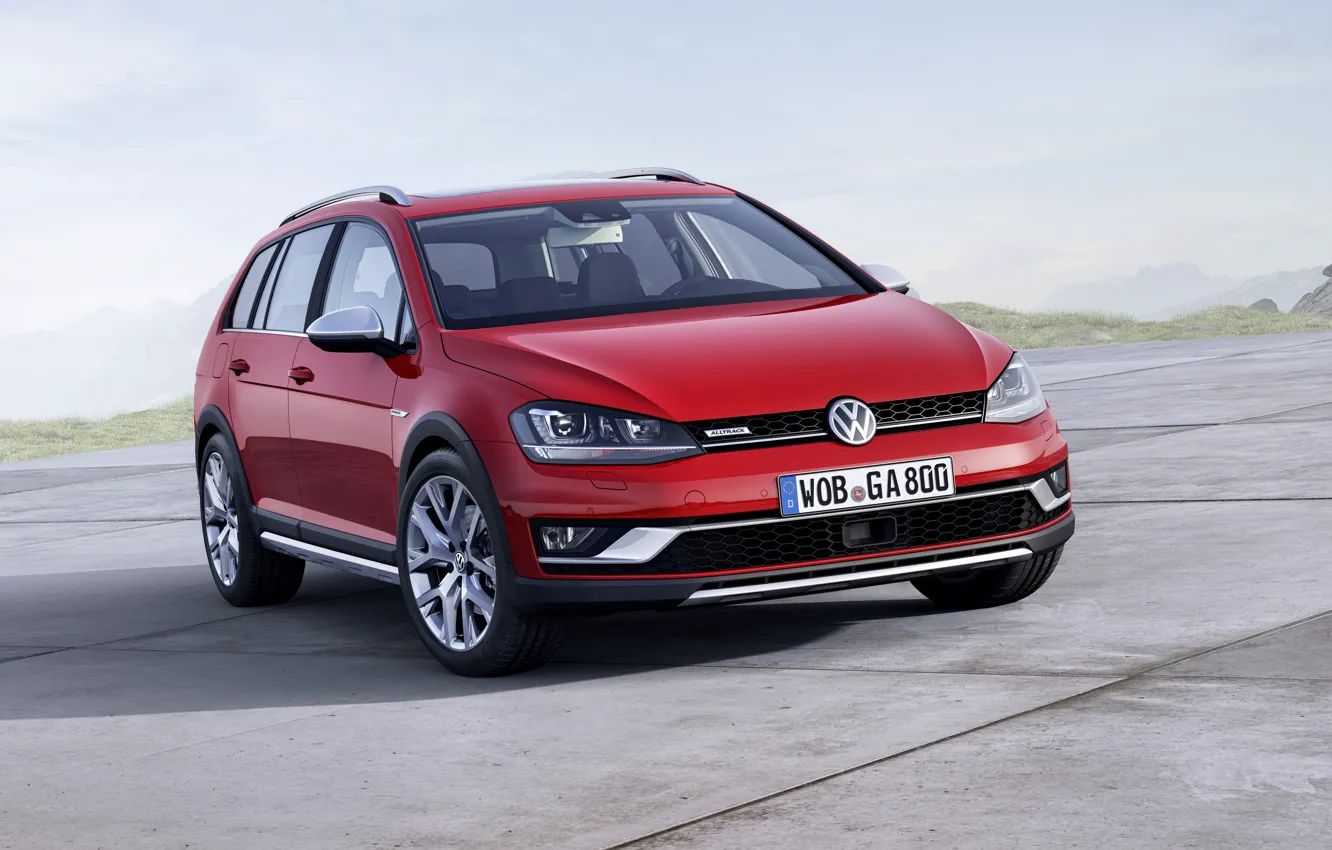 Photo wallpaper red, Volkswagen, plate, universal, 2014, Golf Alltrack