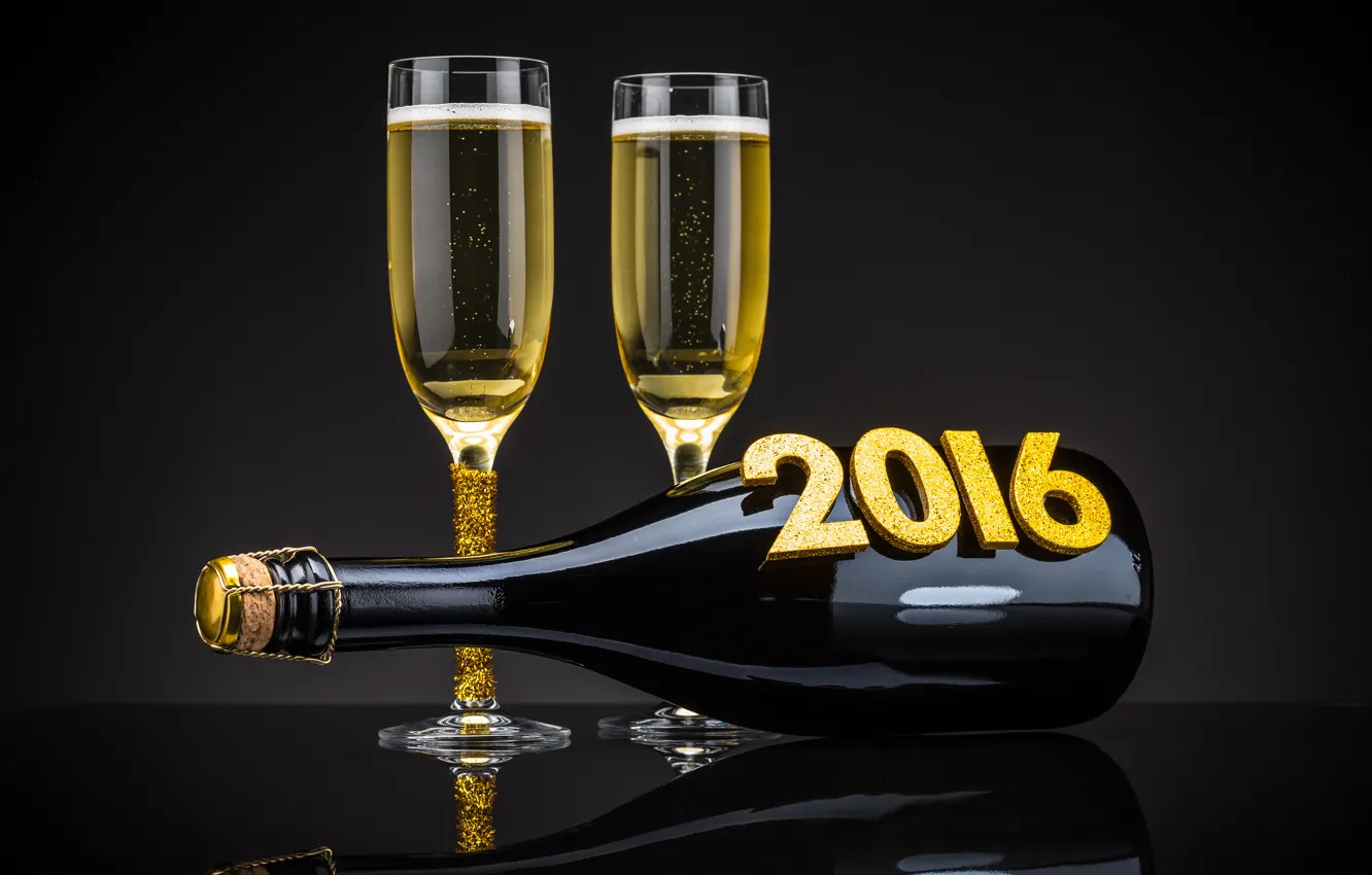 Photo wallpaper glass, bottle, new year, golden, champagne, New Year, Happy, champagne