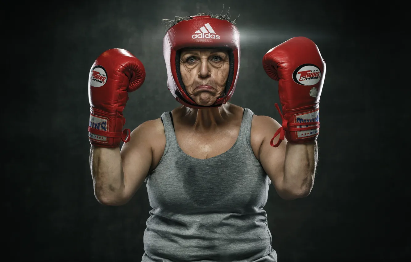 Photo wallpaper Boxing, veteran, Grandma