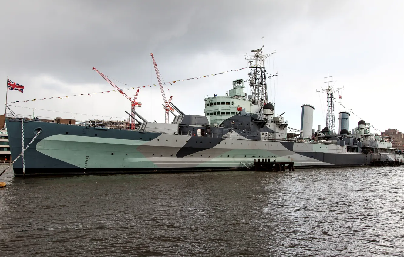 Photo wallpaper England, London, cruiser, British, the river Thames, easy, HMS Belfast, The Cruiser Belfast