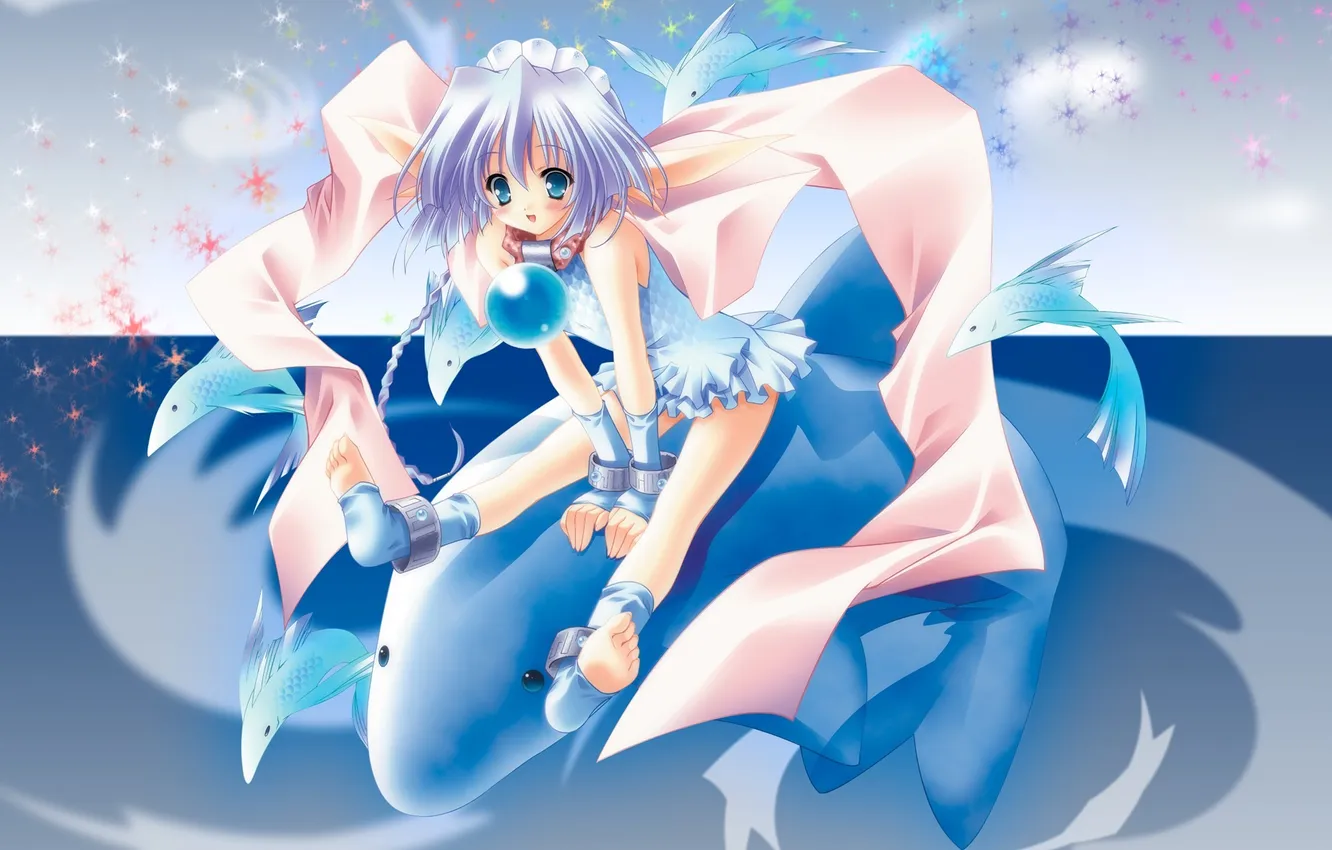 Photo wallpaper balls, wings, fish, anime, art, girl, bracelet, Carnelian