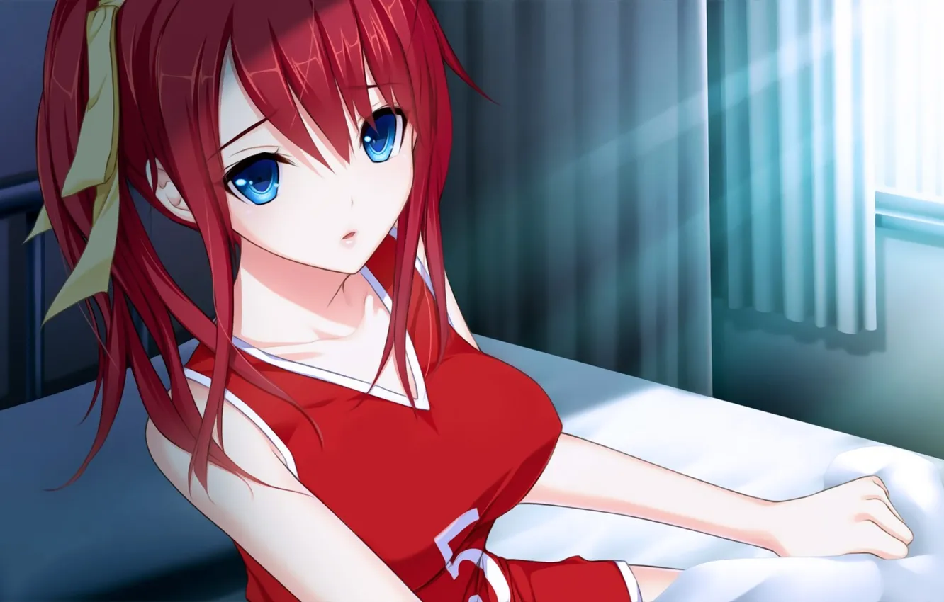 Photo wallpaper chest, look, girl, surprise, bed, form, art, Koizumi amane